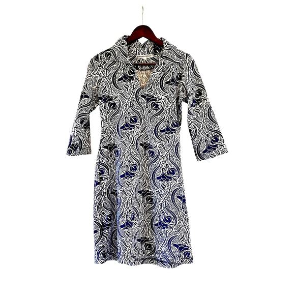 Barbara Gerwitt Navy & Blue Floral Shirt Dress Size Small - Picture 1 of 8